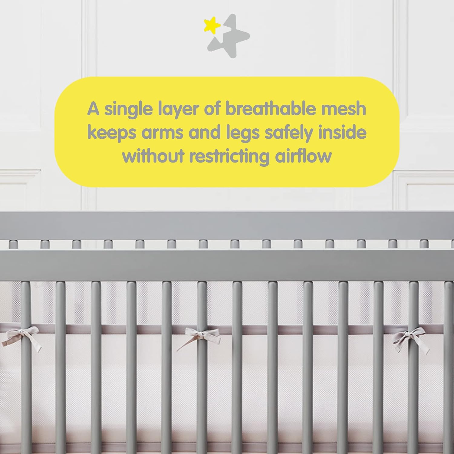 BreathableBaby Breathable Mesh Liner for Full-Size Cribs, Classic 3mm Mesh, Gray Clover (Size 4FS Covers 3 or 4 Sides)
