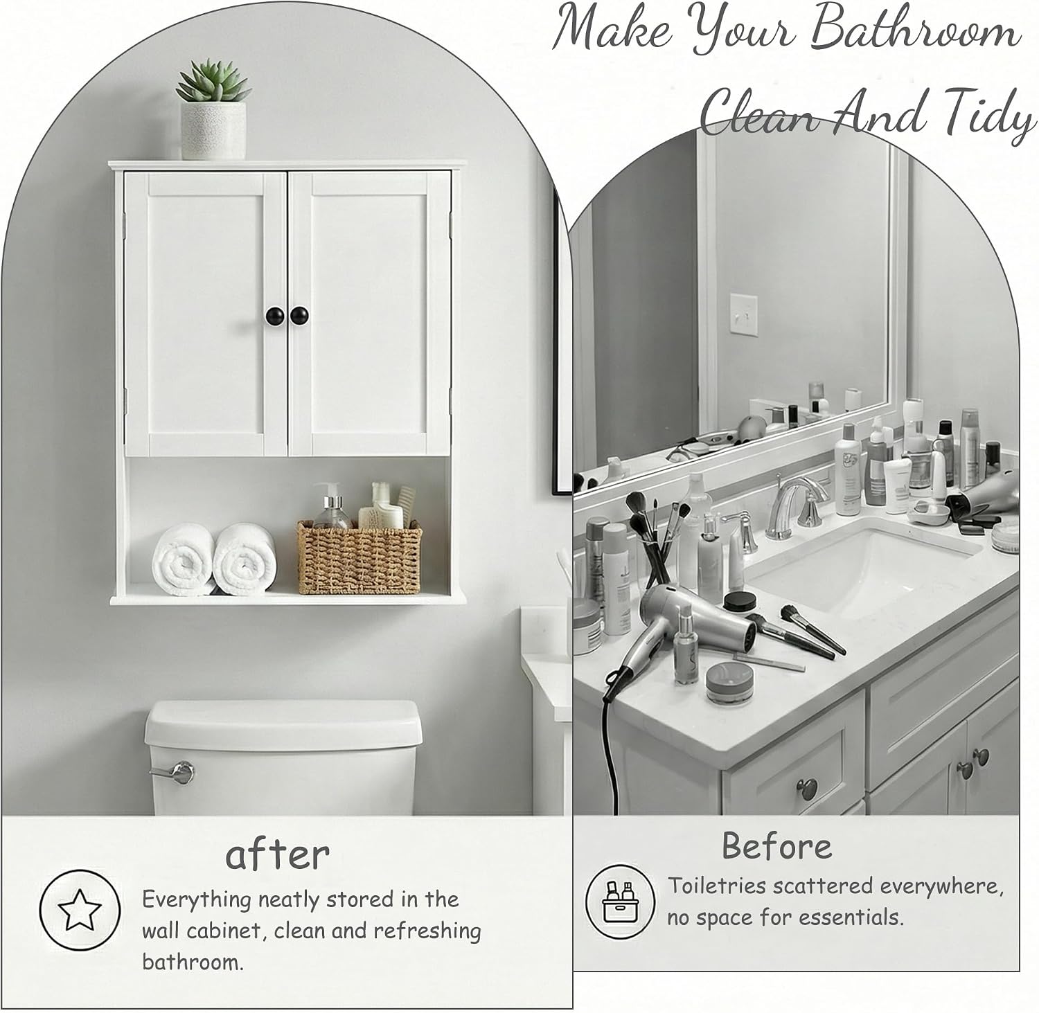Bathroom Wall Cabinet, White 30" x 24" Wall Mounted Medicine Cabinet, Over Toilet Storage Hanging Cabinet Adjustable Shelves Cupboard with Large Space for Laundry Room, Bedroom, Kitchen, Entryway