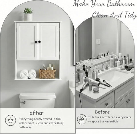 Bathroom Wall Cabinet, White 30" x 24" Wall Mounted Medicine Cabinet, Over Toilet Storage Hanging Cabinet Adjustable Shelves Cupboard with Large Space for Laundry Room, Bedroom, Kitchen, Entryway