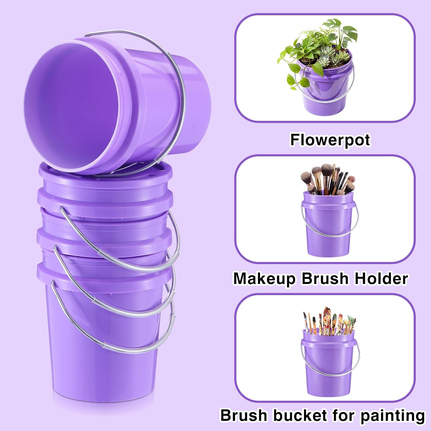 Hushee 12 Pcs Mini Plastic Buckets with Lids, 0.4 Quart, Purple