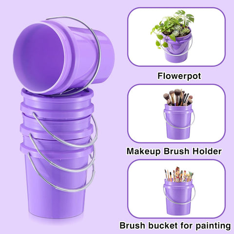 Hushee 12 Pcs Mini Plastic Buckets with Lids, 0.4 Quart, Purple