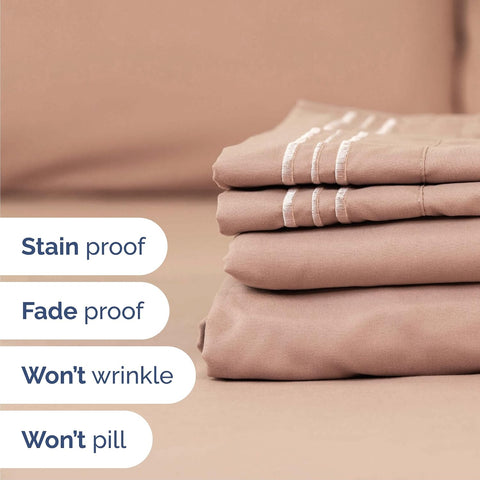 Queen Size 4 Piece Sheet Set - Comfy Breathable & Cooling Sheets - Mauve