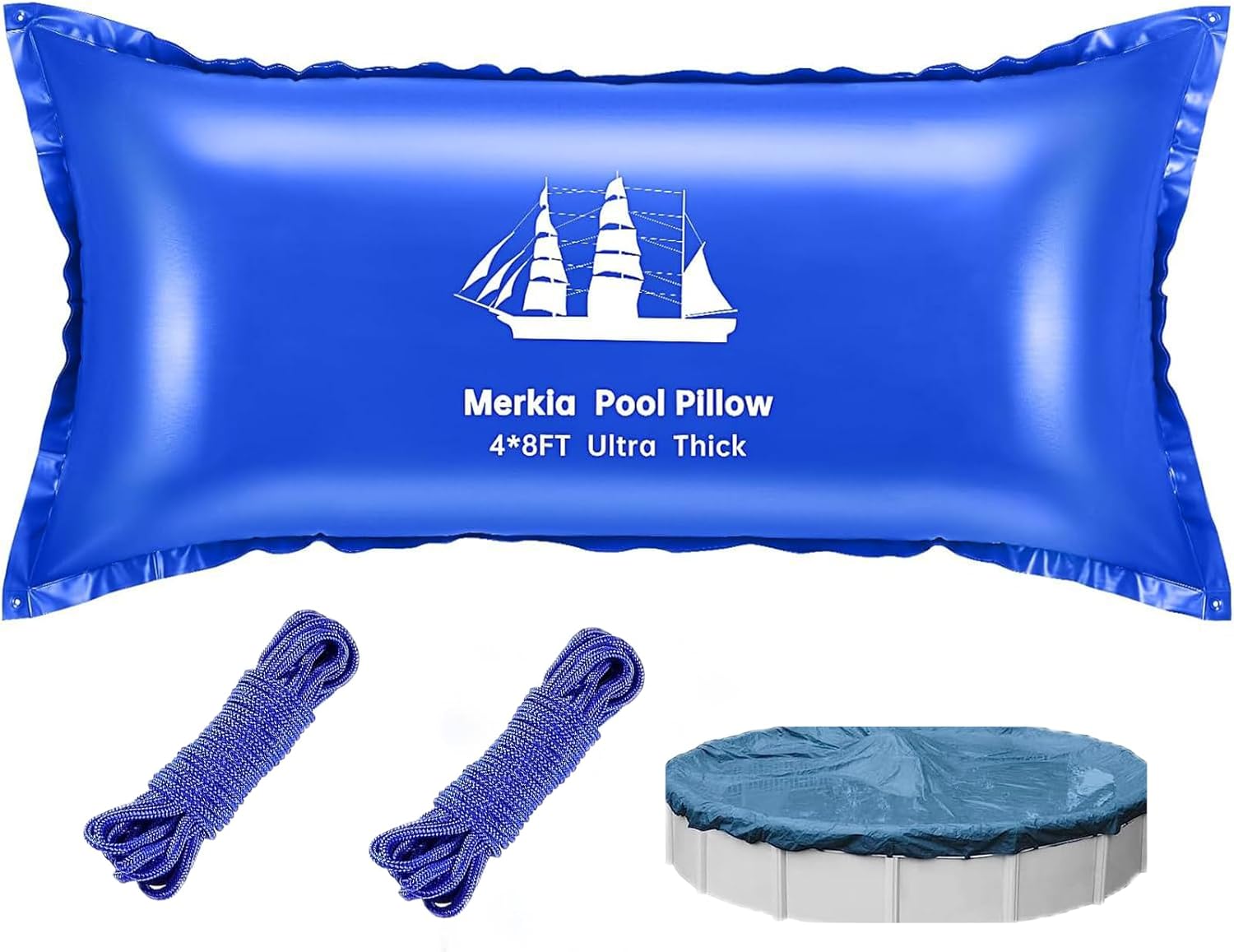 Pool Pillows for Above Ground Pools | 4 x 8 Ft Pool Cover Air Pillows Closing Winter Kit | Ultra Thick & Cold Resistant 0.4mm PVC for Winterizing | Included 2x16.5ft Rope