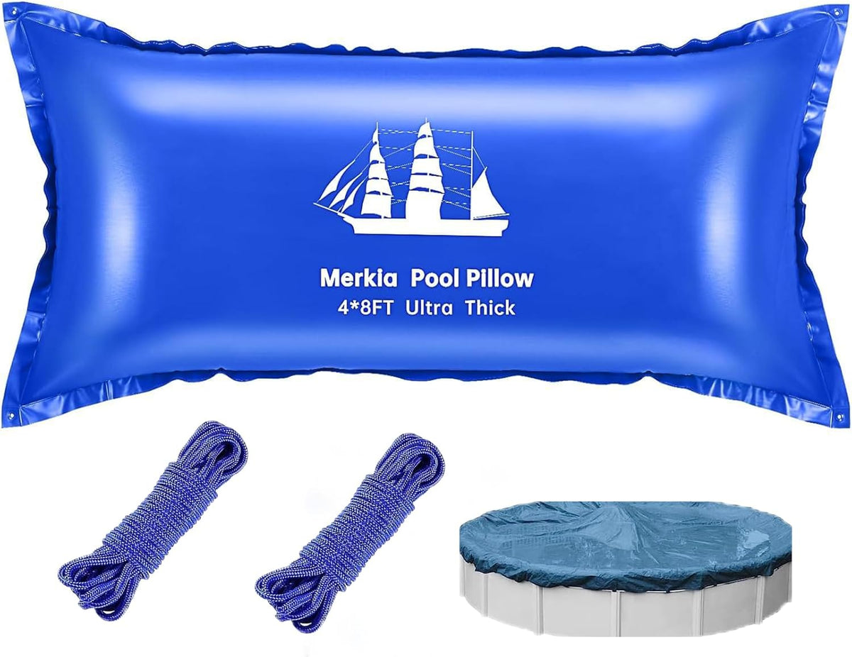 Pool Pillows for Above Ground Pools | 4 x 8 Ft Pool Cover Air Pillows Closing Winter Kit | Ultra Thick & Cold Resistant 0.4mm PVC for Winterizing | Included 2x16.5ft Rope