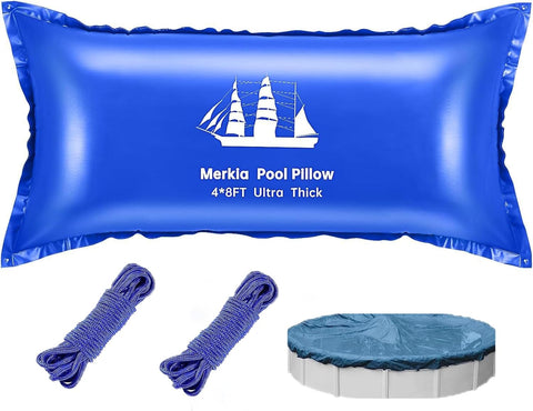 Pool Pillows for Above Ground Pools | 4 x 8 Ft Pool Cover Air Pillows Closing Winter Kit | Ultra Thick & Cold Resistant 0.4mm PVC for Winterizing | Included 2x16.5ft Rope