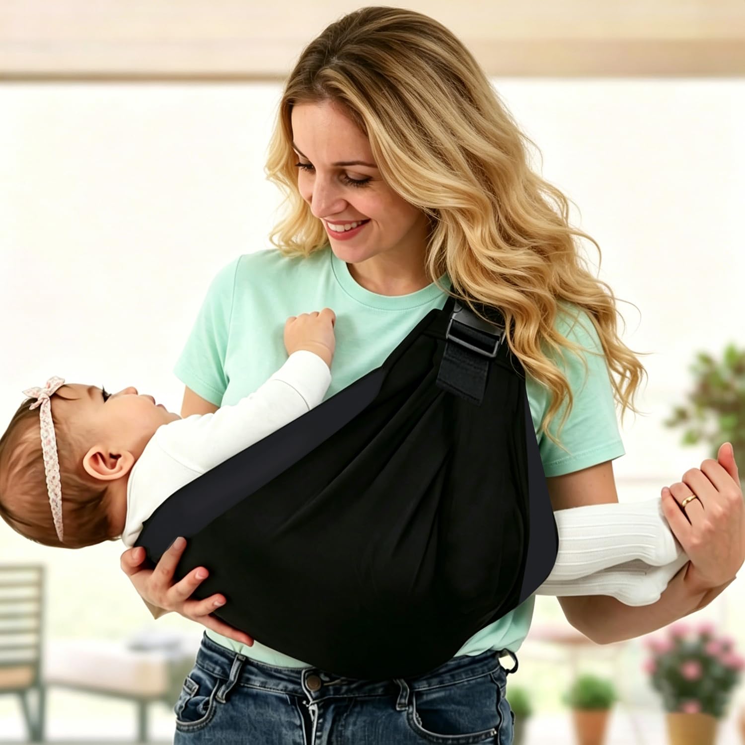 Baby Sling Carrier, Ergonomic M-Leg Soft Cotton Fit with Wide Padded Straps