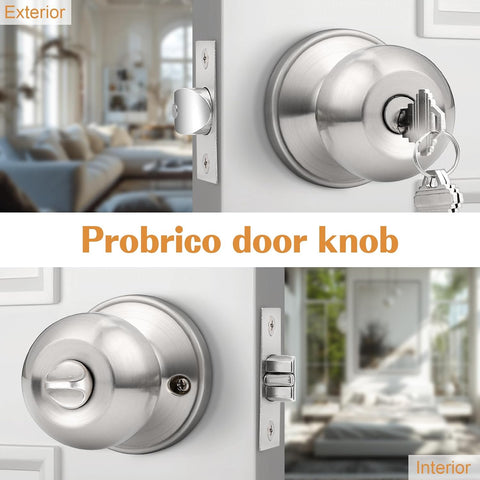 Probrico 10 Pack Keyed Alike Entry Knobs with Keys, Brushed Nickel Ball Door Knobs Entrance Lockset, Single Cylinder Door Lock
