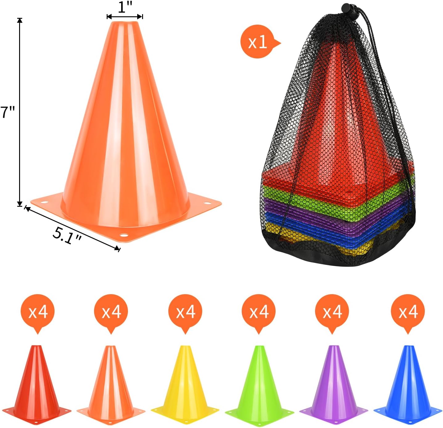 PXZBLG 12/24/50pcs Soccer Cones, 7" Plastic Traffic Cones