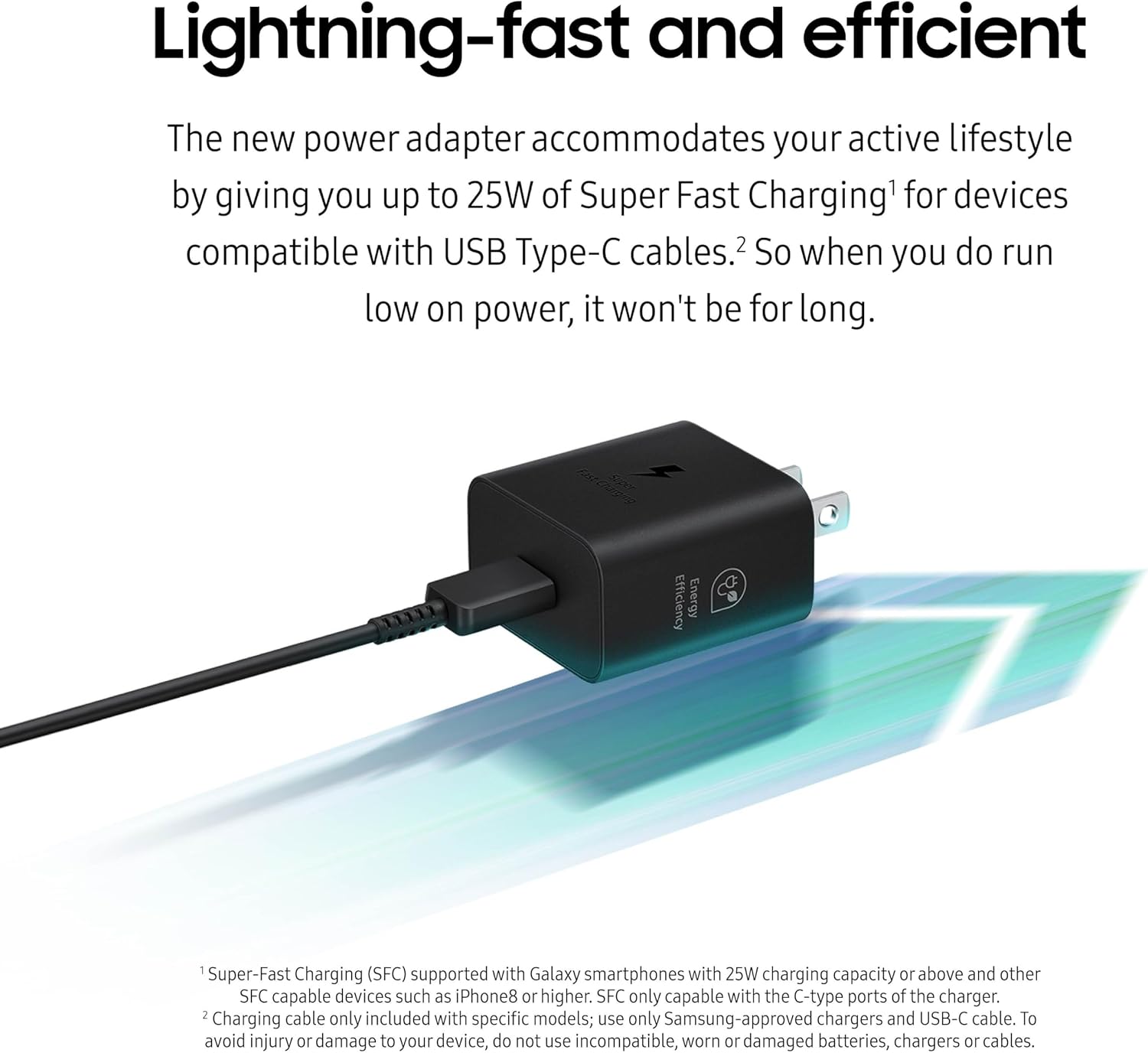 SAMSUNG 25W Wall Charger Power Adapter with Cable, Super Fast Charging, Compact Design, Compatible with Galaxy and USB Type C Devices, White