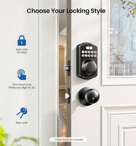 Veise KS01C Keyless Entry Deadbolt Door Lock with Knobs, Matte Black
