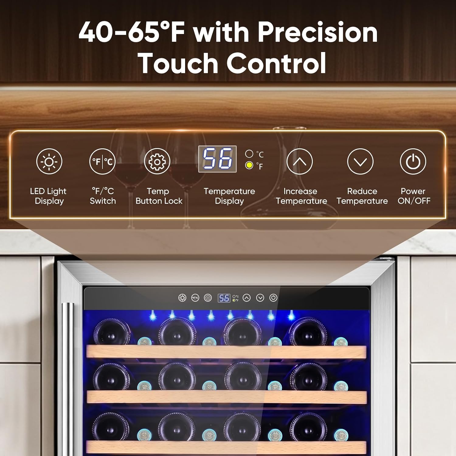 24 Inch Wine Fridge, 54 Bottle Wine Cooler Refrigerator
