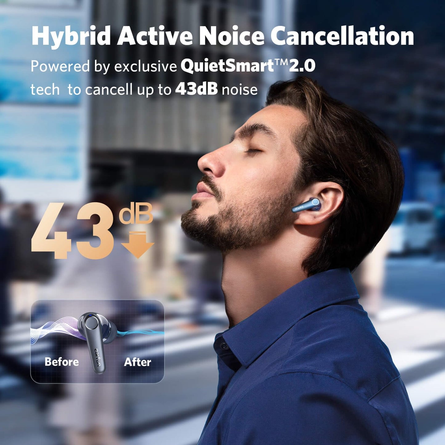 EarFun Air Pro 3 Noise Cancelling Wireless Earbuds, Qualcomm® aptX™ Adaptive Sound, 6 Mics CVC 8.0 ENC, Bluetooth 5.3 Earbuds, Multipoint Connection, 45H Playtime, App Customize EQ, Blue