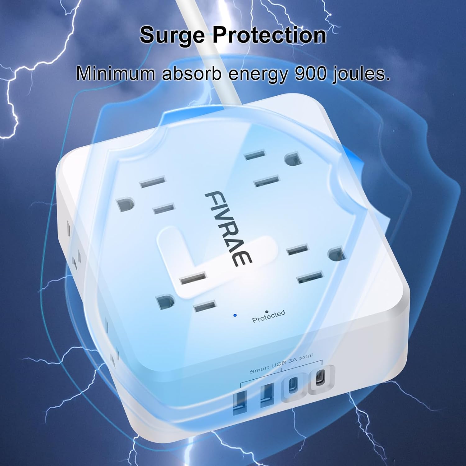 10Ft Extension Cord with Multiple Outlets, 8 Outlets and 4 USB Ports