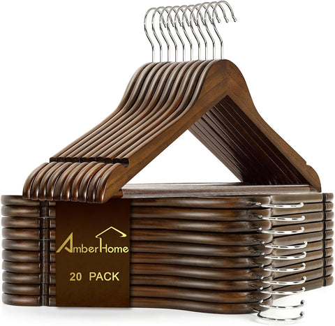 Amber Home 30 Pack Natural Wooden Coat Hangers, Wood Suit Hangers