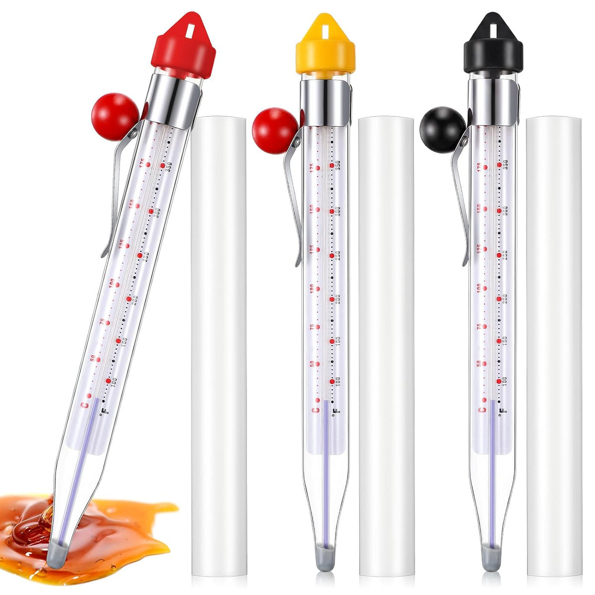 Photect 3 Pcs Candy Thermometer with Pot Clip 8", Mixed Color