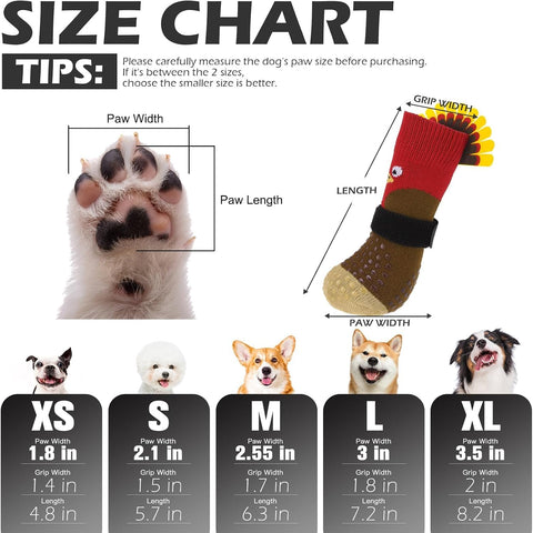 EXPAWLORER Thanksgiving Anti Slip Dog Socks to Prevent Licking Paws,Boots & Paw Protectors with Grippers,Doggie Booties for Hardwood Floors for Small Medium Large Senior Dogs Lifelike Costume Turkey M