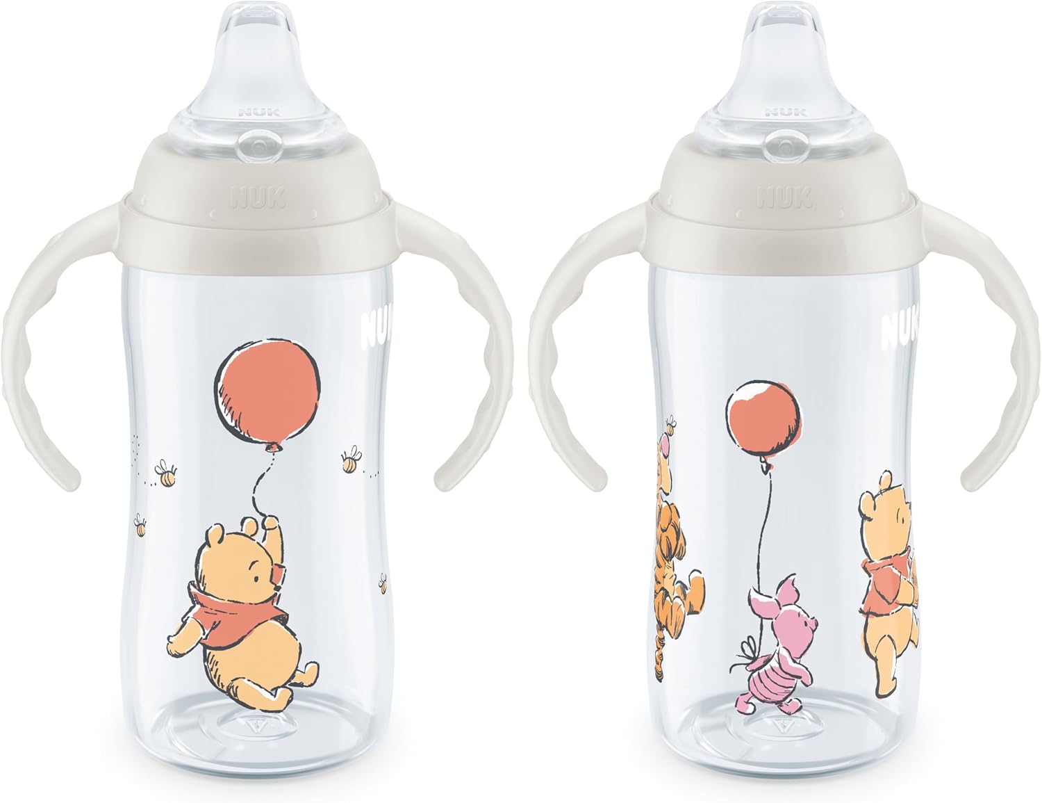 NUK Learner Cup, 10 Oz, Pack of 2, Pooh Bear – Soft Spout, Easy-Grip Handles, BPA Free, Spill Proof Transition Sippy Cup