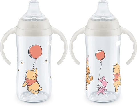 NUK Learner Cup, 10 Oz, Pack of 2, Pooh Bear – Soft Spout, Easy-Grip Handles, BPA Free, Spill Proof Transition Sippy Cup