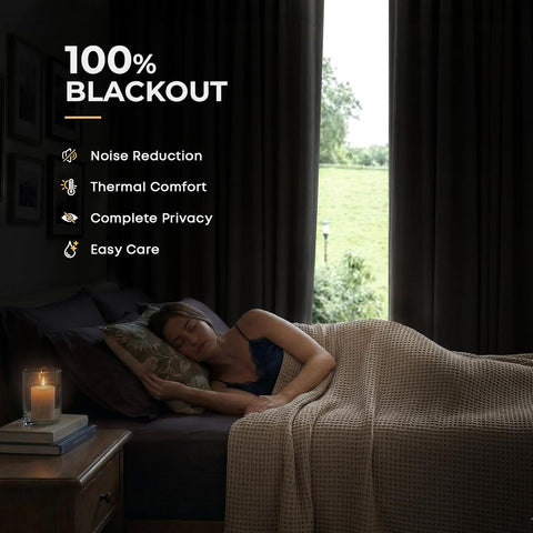 INOVADAY 100% Blackout Curtains for Bedroom Black Out Curtains 63 Inch Long