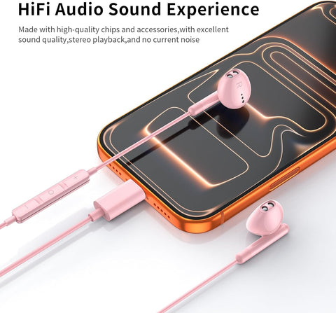 USB C Headphones for iPhone 17 16 15 Pro Max Plus iPad Pro USB C Earphones with Microphone Volume Control USB C Wired Earbuds USB Type C Earphone for Google Pixel 9 Samsung S26 S25 S24 S23 S22 A55 A17