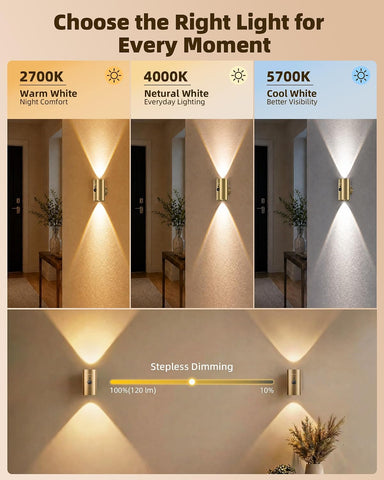 EZVALO Motion Sensor Wall Sconces, Gold Rechargeable Wall Decor