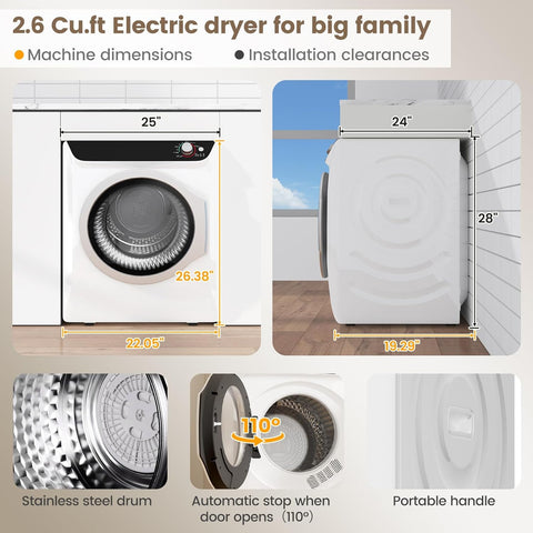 Portable Washer and Dryer Combo Set, 20Lbs Full-Automatic Washing Machine and 2.6 Cu.Ft Portable Clothes Dryer with 7 Wash Programs, 6 Dry Modes, Compact Washer and Dryer for Apt, Dorm, Home