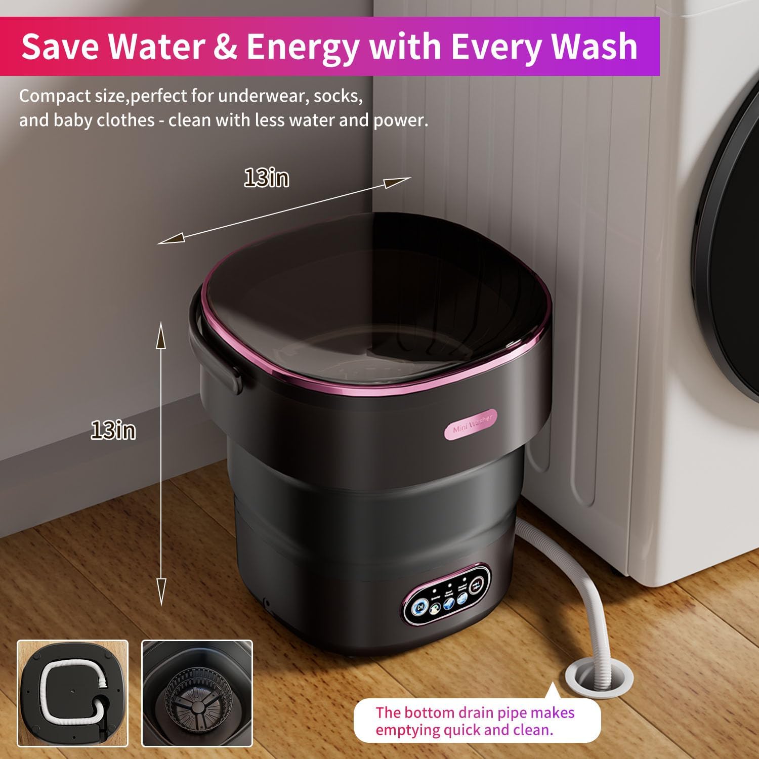 Portable Washing Machine, 13L Mini Washer with Spin Dryer