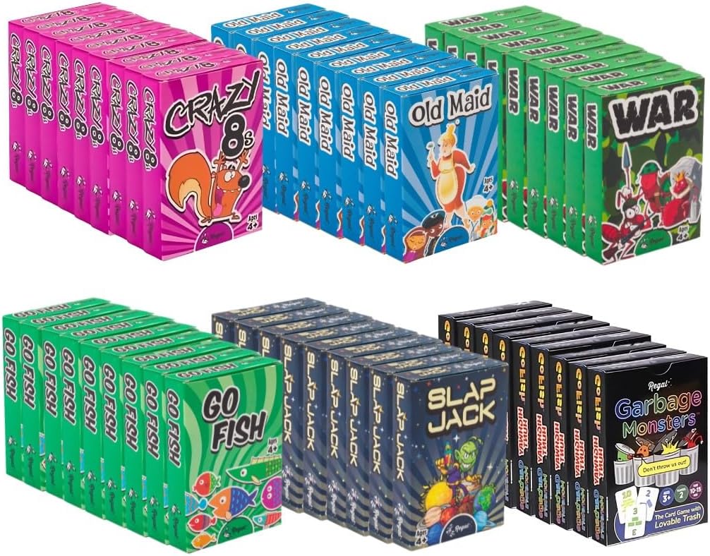 Regal Games Card Games for Kids - Go Fish, Crazy 8's, Old Maid, Slap Jack, Garbage Monster, War - Simple & Fun Classic Family Table Games - Games May Vary (6 Set)