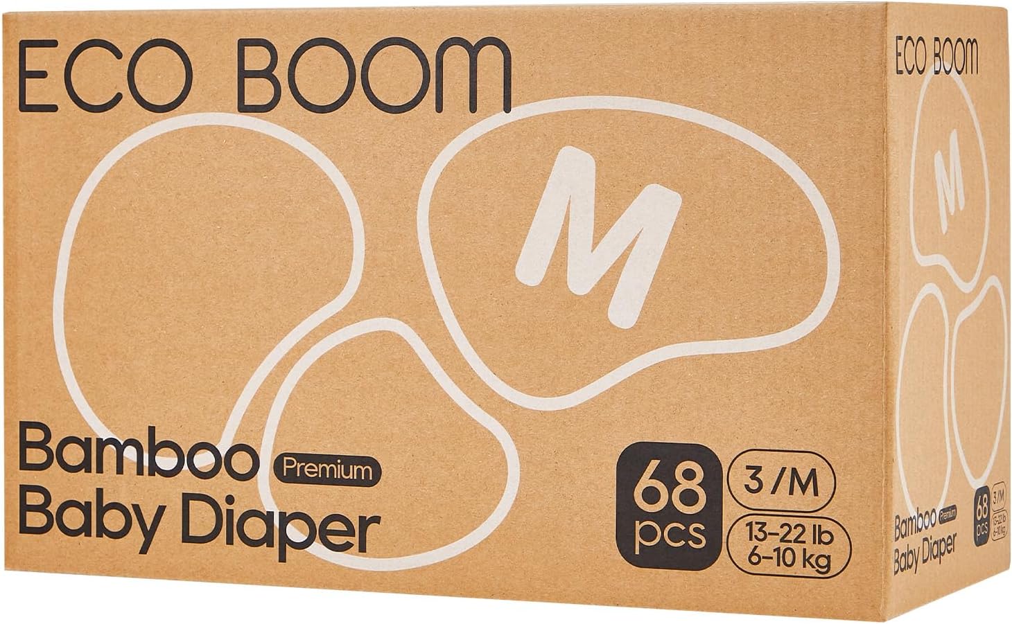 ECO BOOM Diapers, Viscose from Bamboo Diapers, Natural Soft Disposable Nappies for Infant, Size 3 Suitable for 13 to 22lb (Medium - 68 Count)