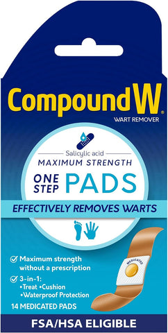 Compound W Maximum Strength Wart Remover One Step Medicated Pads, 14 Ct
