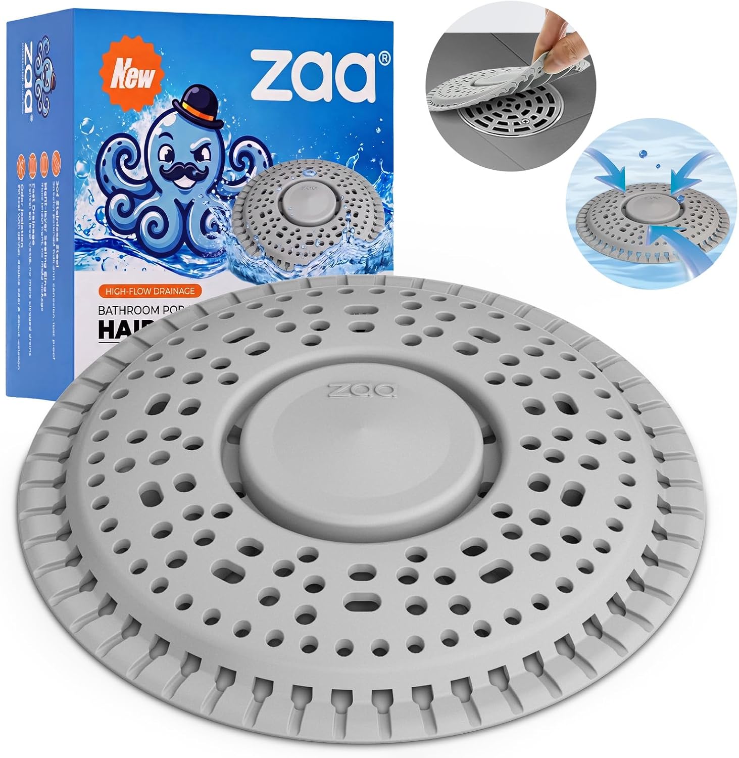 Zaa Shower Drain Hair Catcher Silicone Flat Floor Strainer Protector
