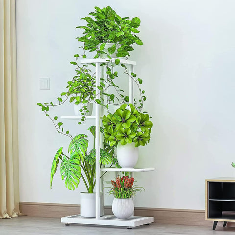 LINZINAR 4 Tier Plant Stand Indoor Outdoor Metal Corner Display Shelf