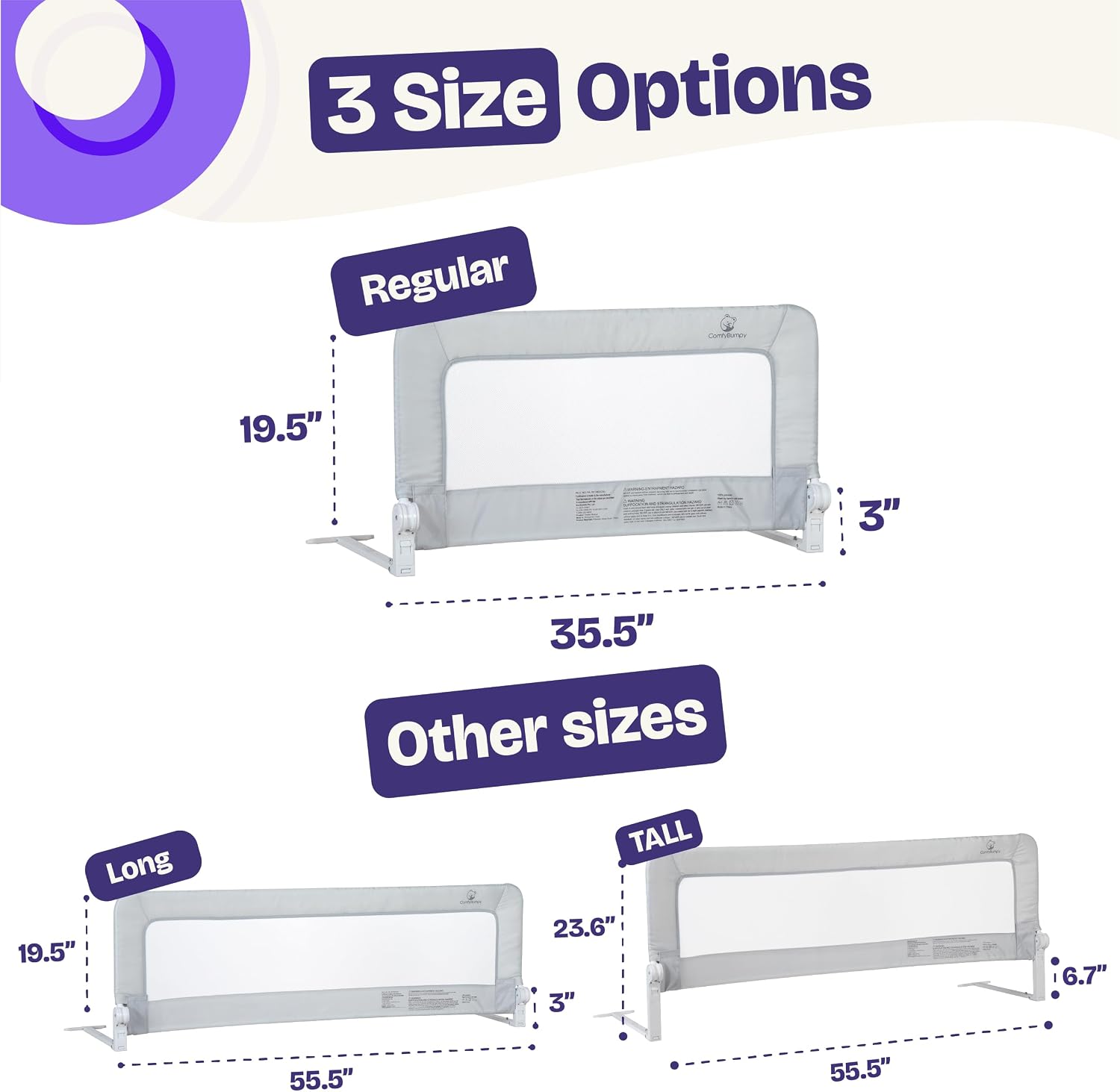 ComfyBumpy 2-Pack Bed Rail for Toddlers 35.5" L x 19.5" H | Toddler Bed Rails for Twin, Full & Toddler Mattress Size | Swing Down Rail Guard | Mattress Side Rail for Kids | Gray