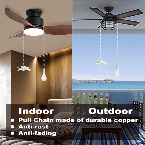 Ceiling Fan Pull Chain Extension Ornaments Chains with Decorative Light Bulb and Fan Cord 13.6 Inches Bronze Fan Pull Chain Set for Ceiling Light Lamp Fan Chain(Paint White)