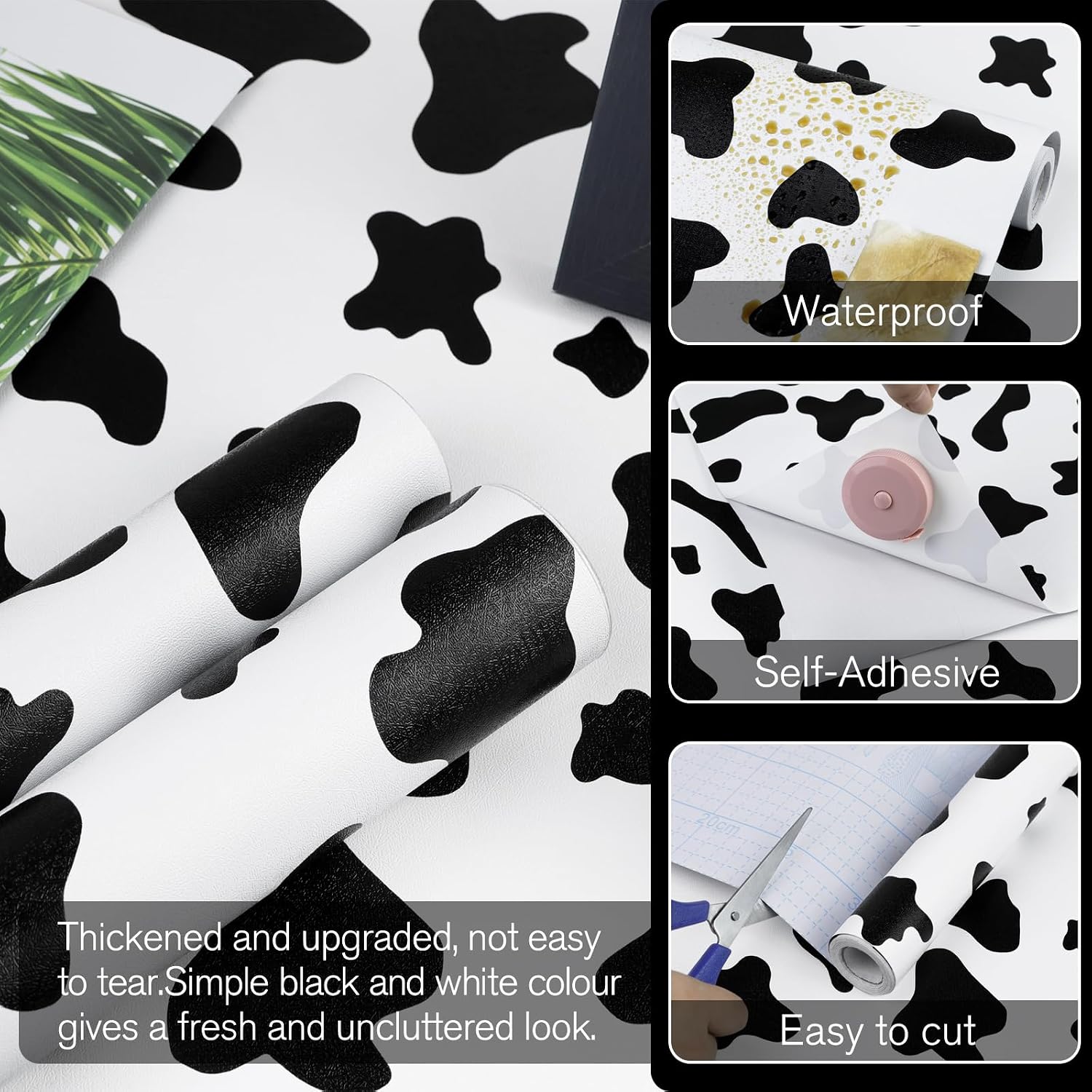 Black and White Spots Contact Paper Cow Printed Peel and Stick Wallpaper Self-Adhesive Cute Removable Wall Paper Vinyl White Black Decals for Walls Bedroom Living Room Nurseryls 17.3”x80”