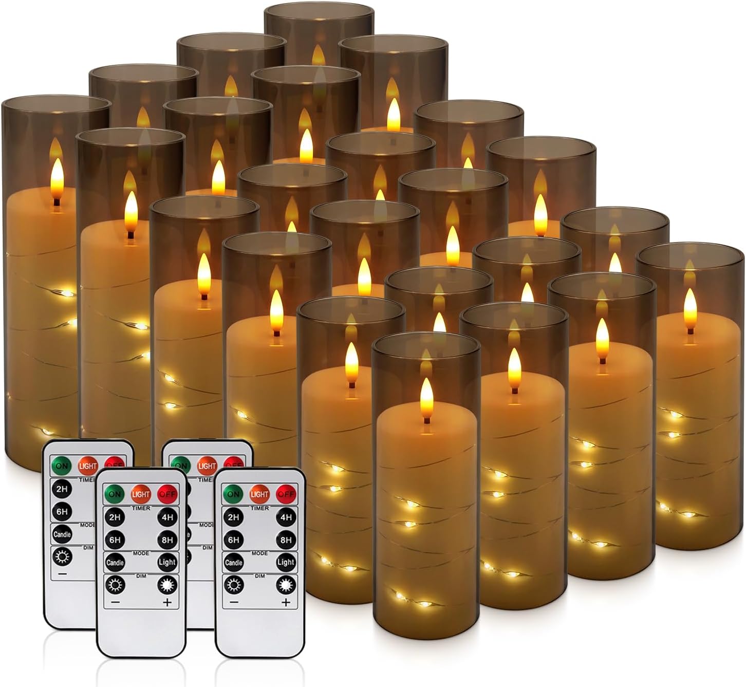 YOROXRG 24 Pack Halloween Decoration Flickering Flameless Candles, Battery Operated LED Candles for New Year, Home Decor, Parties, Wedding,Christmas(D2.2 x H 5" 6" 7") Grey