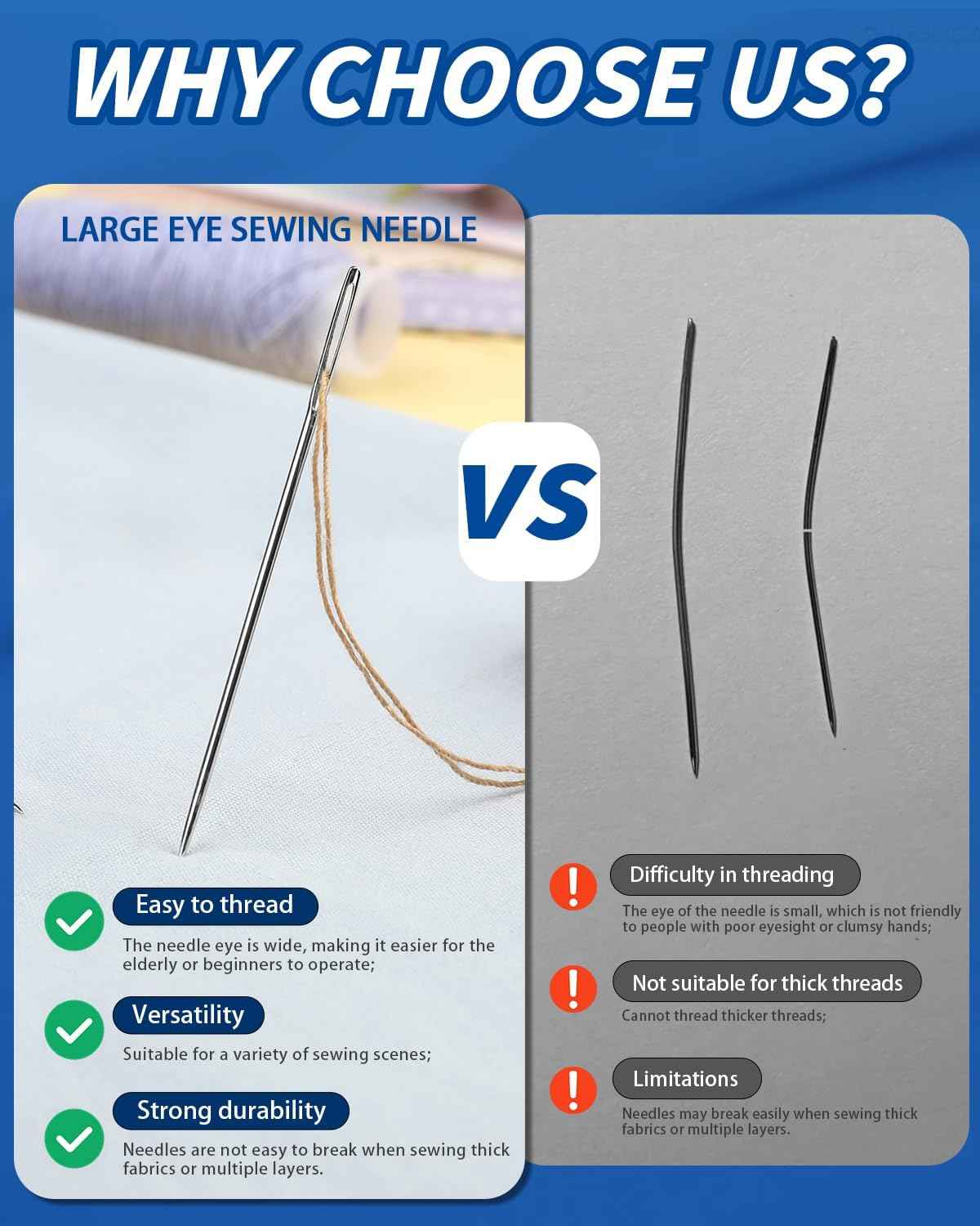 70 Pcs Hand Sewing Needles, 7 Size Large Eye Sewing Sharp Needles