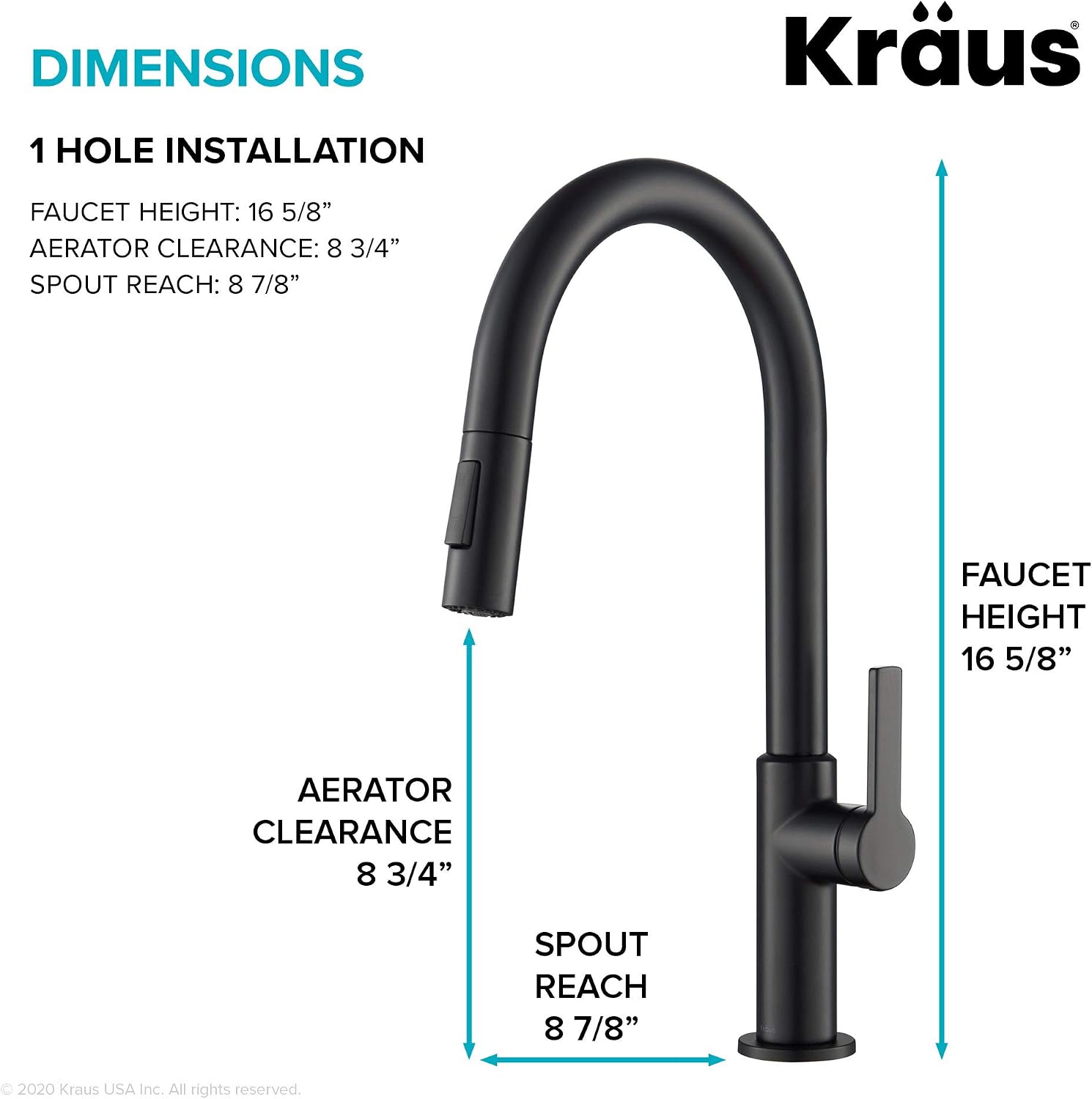 KRAUS Matte Black Single Handle Pull Down Kitchen Faucet KPF-2820MB