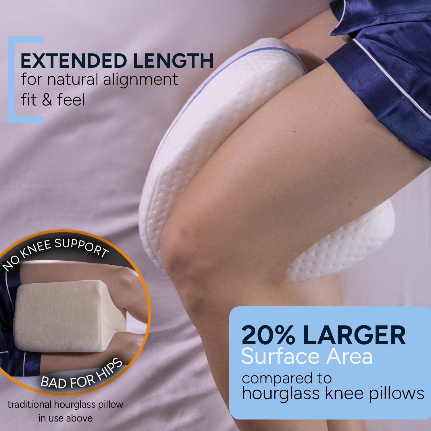 Contour Legacy Leg & Knee Foam Support Pillow for Side Sleepers Soothing Relief for Back, Hips, Knees, Joints, Nerves & Muscles