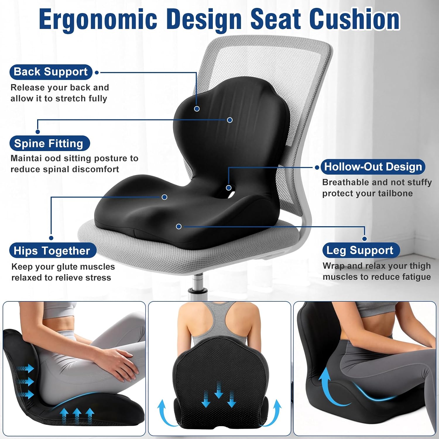 Car Seat Cushion Office Chair Cushion with Lumbar Support Pillow