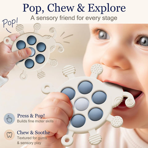 High Chair Suction Cup Toy & Teething Toy Set, Sensory Toy [Sky Blue]