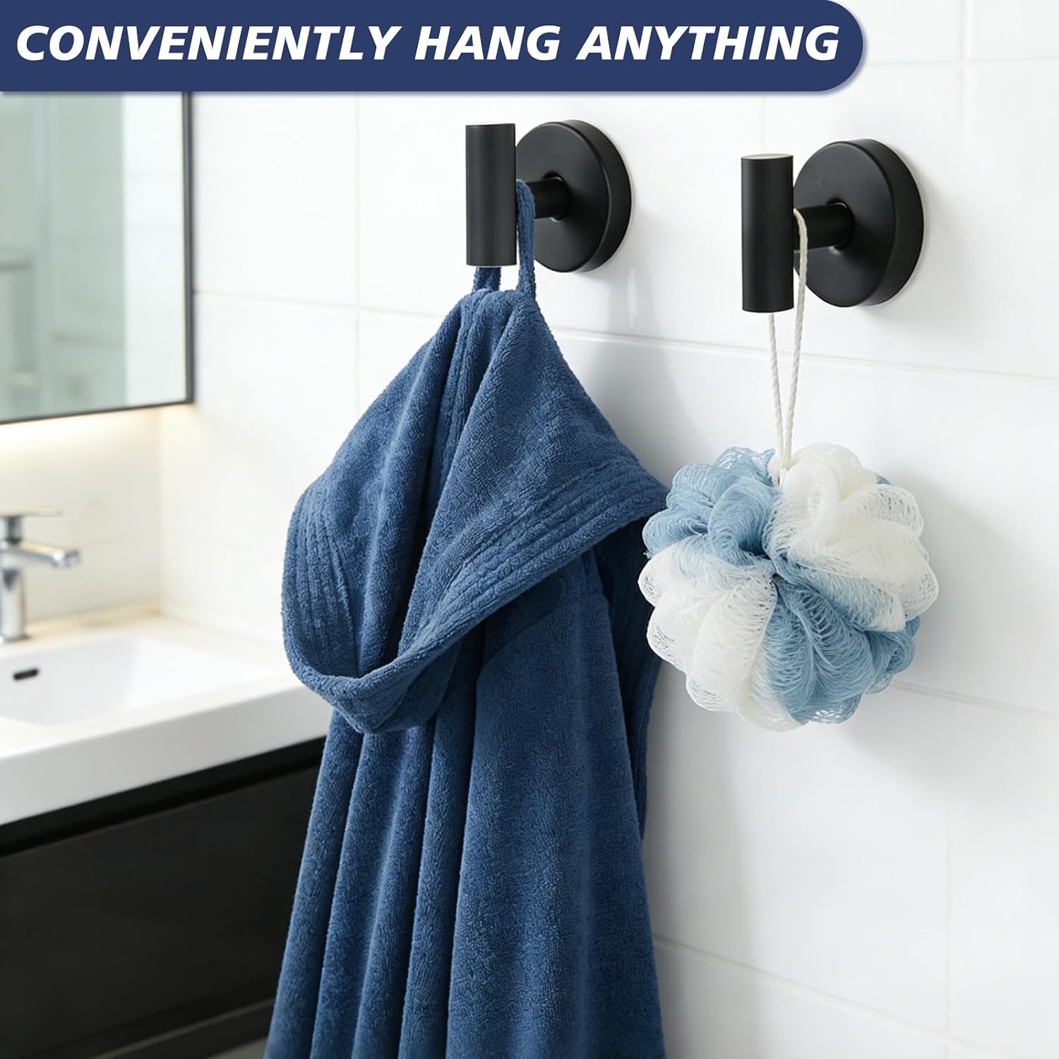Waterproof No-Drilling Suction Cup Shower Hooks, Matte Black