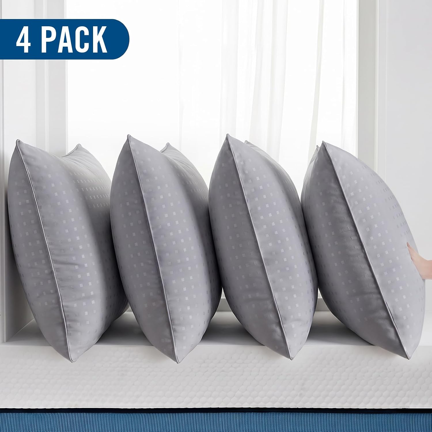 King Size Bed Pillows for Sleeping 4 Pack,Luxury Hotel Pillows,Comfortable and Supportive,Machine Washable,Suitable for Stomach,Back and Side Sleepers.(Grey)