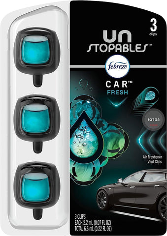 Febreze Unstopables Car Odor-Eliminating Car Freshener Vent Clip Fresh, .07 fl oz. Car Vent Clip