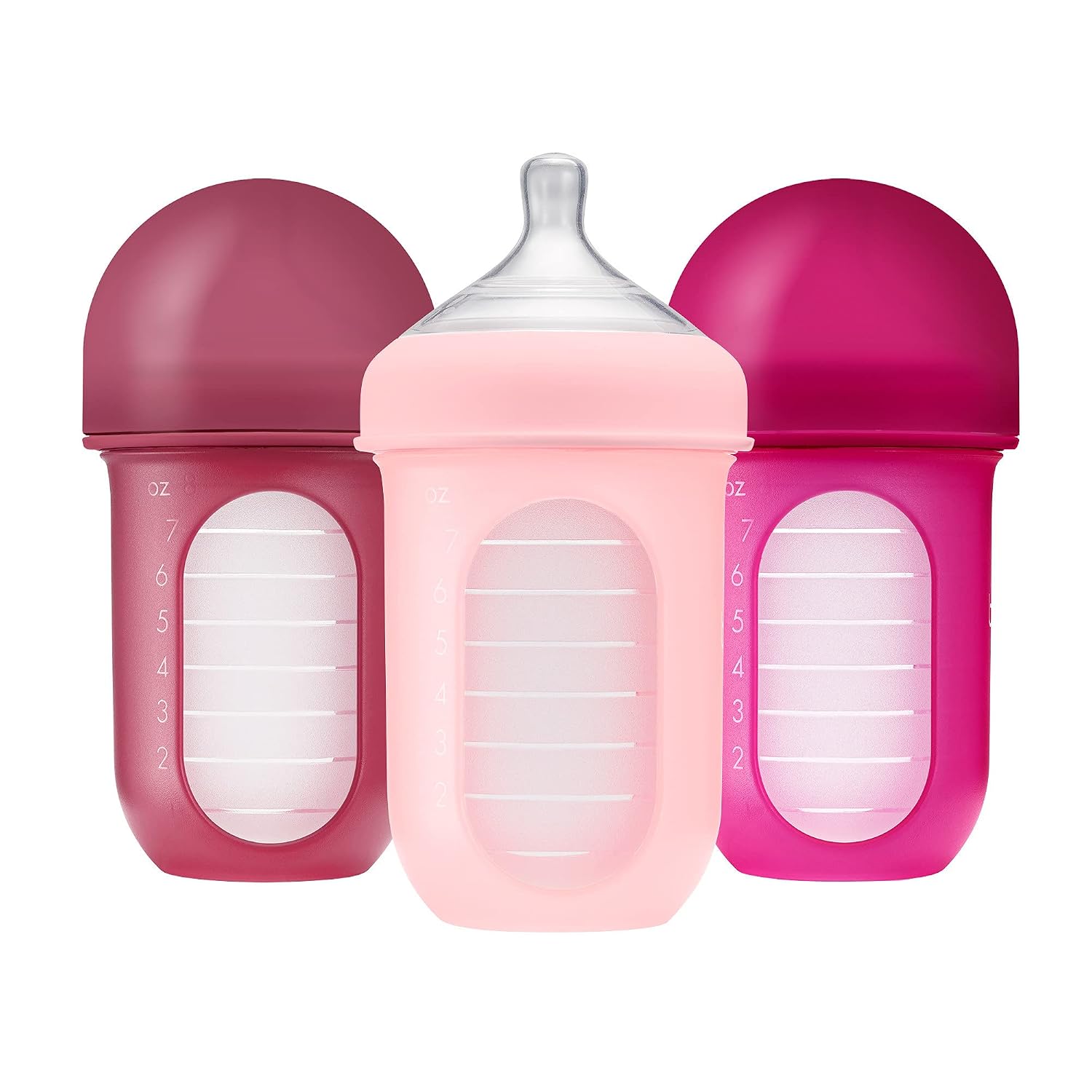 Boon Nursh Silicone Baby Bottles - Pink - 8 Oz - 3 Count