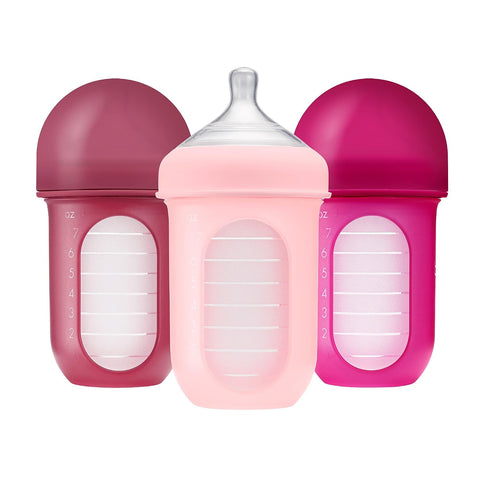 Boon Nursh Silicone Baby Bottles - Pink - 8 Oz - 3 Count