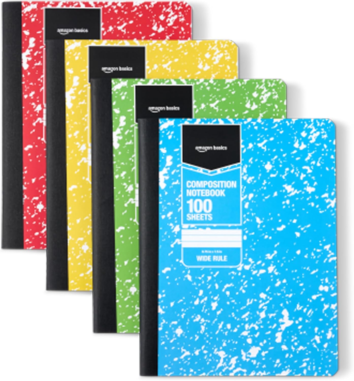 Amazon Basics Composition Notebook, Wide Ruled, 100 Sheets, 9.75" x 7.5", Assorted Marble Colors, 4-Pack