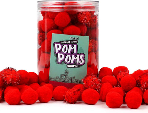 Phinus 200 PCS Pom Poms, 1 Inch Pompoms for Crafts, Soft and Fluffy Craft Pom Poms, Pom Pom Balls, for Arts and Craft Making Decorations (Red)