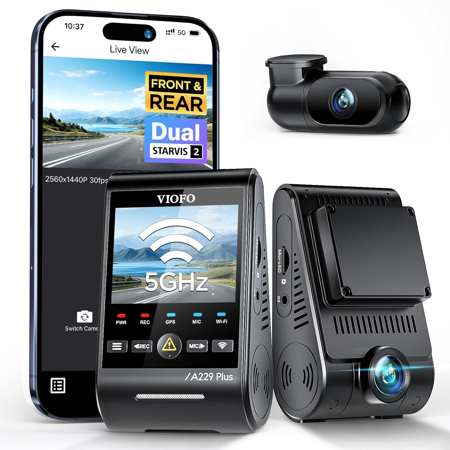 VIOFO A229 Plus Dash Cam Front and Rear, 2K Dual STARVIS 2 Sensors & HDR