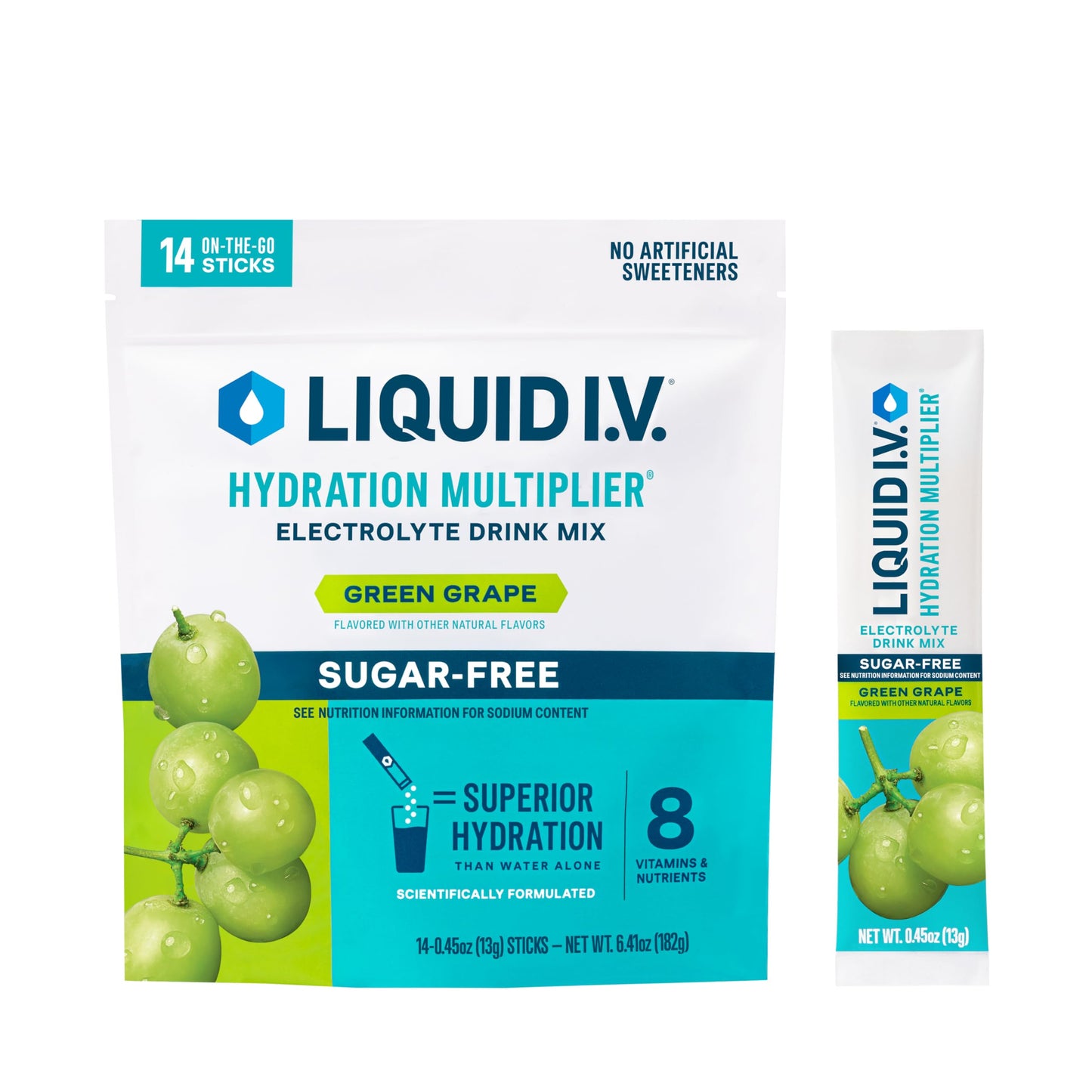 Liquid I.V.® Hydration Multiplier® Sugar-Free - Green Grape | Electrolyte Powder Drink Mix | 14 Servings (Pack of 1)